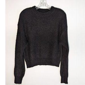 Reformation Chunky Knit Alpaca Crew Neck Sweater, Black, Long Sleeves, Small